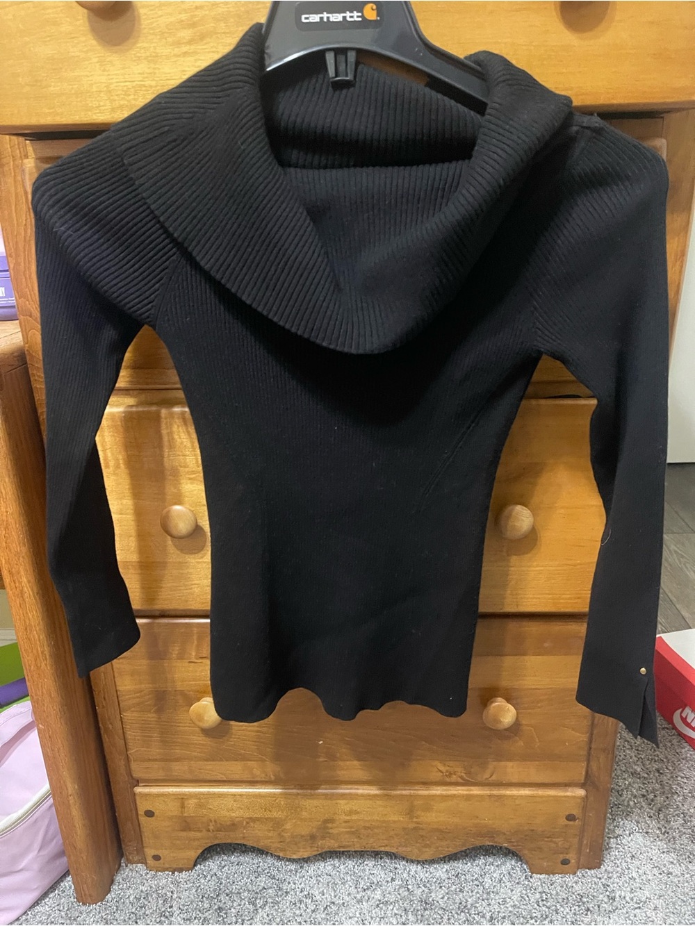 White House Black Market Black Ribbed Cowl Neck Sweater